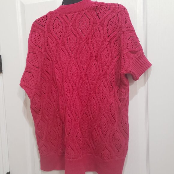 Loft Ann Taylor Women's Short sleeve open front cardigan sweater Hot Pink Size M - Picture 6 of 9